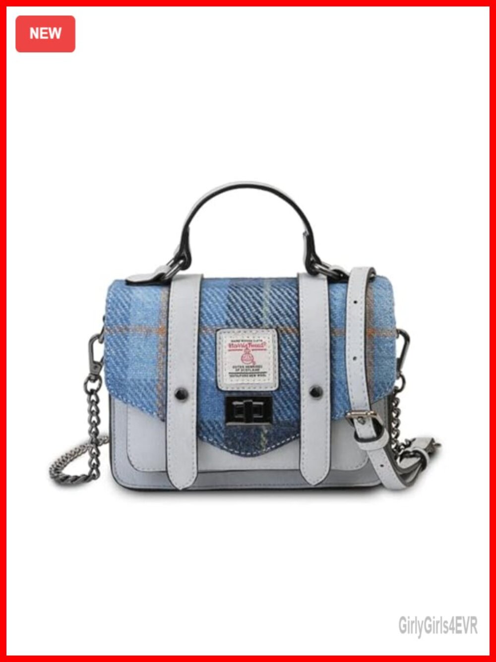 Harris Tweed & Leather Satchel Crossbody Bag Adjustable Strap